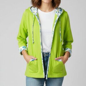 NWT Breckenridge sz small lime green w/ seashell/fish/ print trim hooded jacket